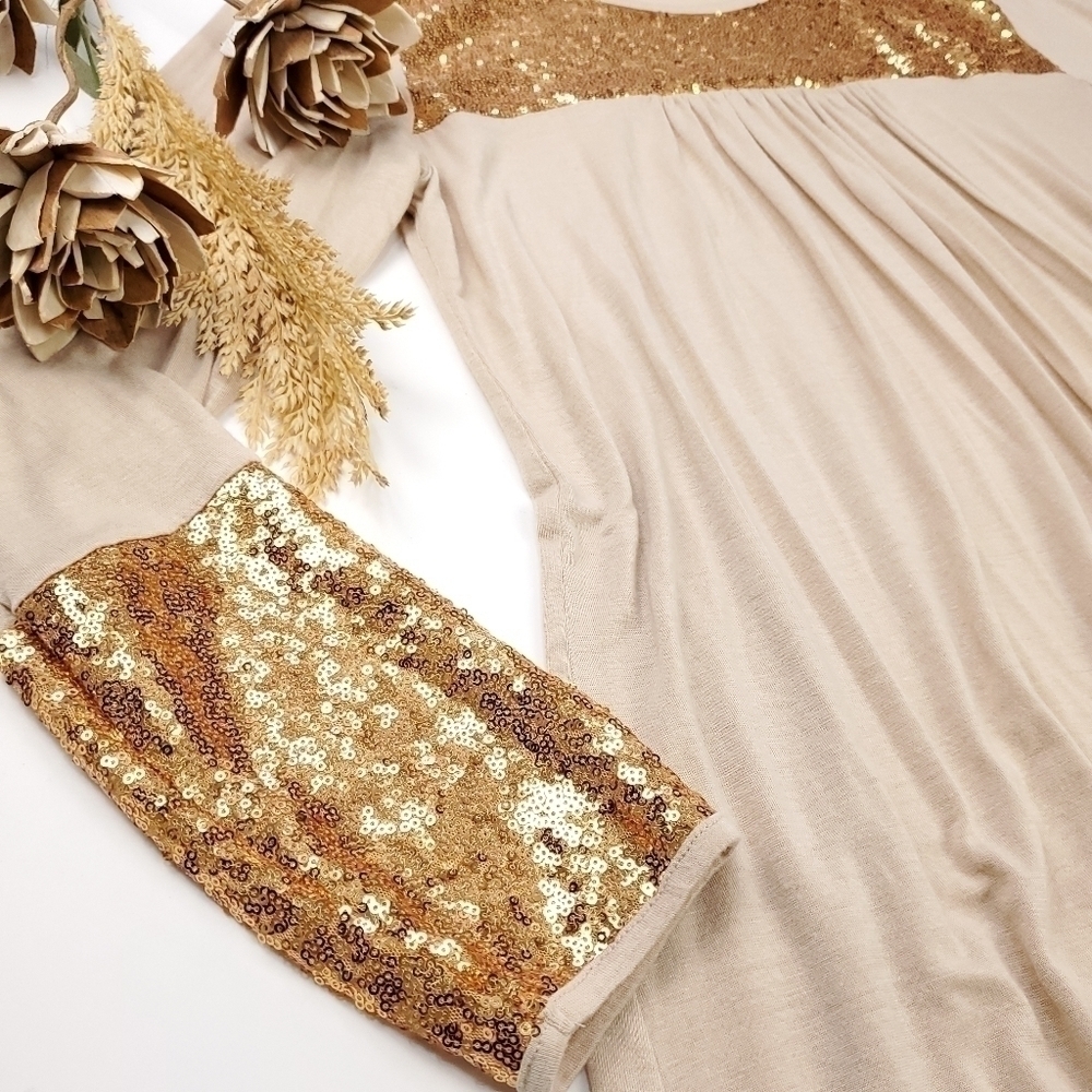 Sun & Moon 95% Rayon Sequined Cream Tunic Top M - Picture 7 of 8